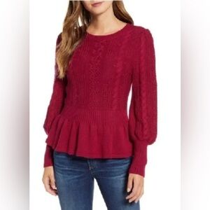 Women's Red Cable Knit Sweater